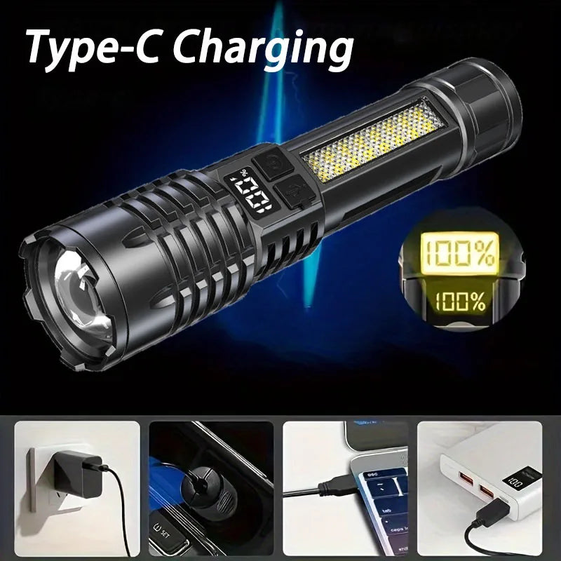 Mikenoon Rechargeable LED Flashlight | COB Side Light, 5 Modes