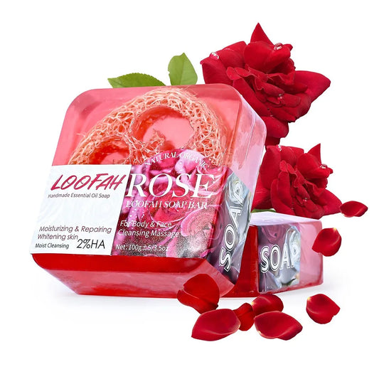 Loofah Rose Essential Oil Handmade Soap – Deep Cleansing Bar Handmade Bar Soap Oasis Select 100g
