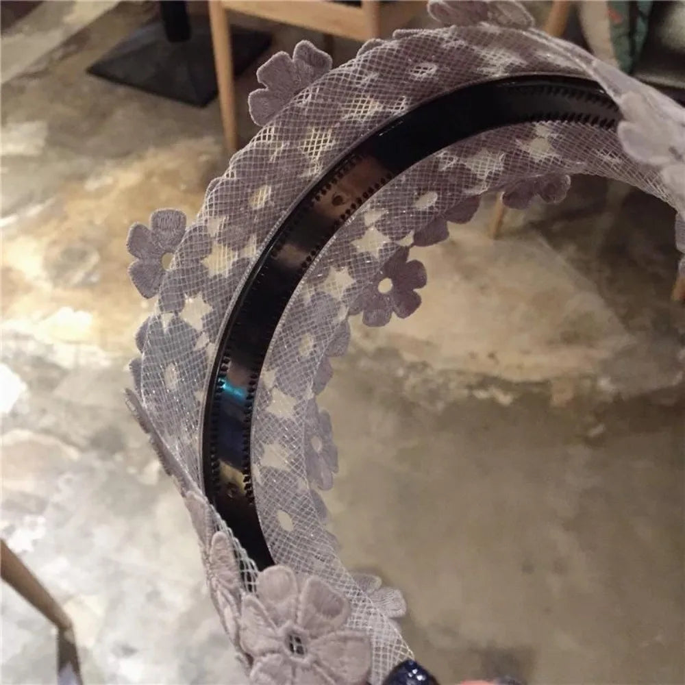 Embroidery Flower Lace Headband – Wide Anti-Slip Hair Hoop