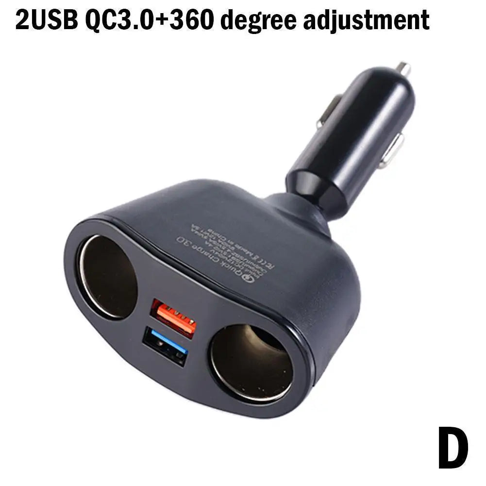 120W Car Charger USB-C QC3.0 Dual USB with LED Voltage Display