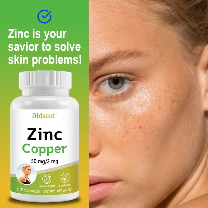 Zinc + Copper Capsules - Support Healthy Skin and Immune System, Increase Vitality, Skin Care Peaceful Pleasures Health and Wellness
