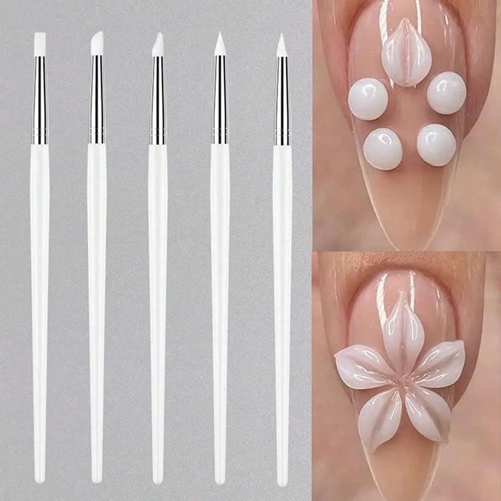 5-Piece Silicone Nail Art Brush Set – Carving, Emboss & Gel