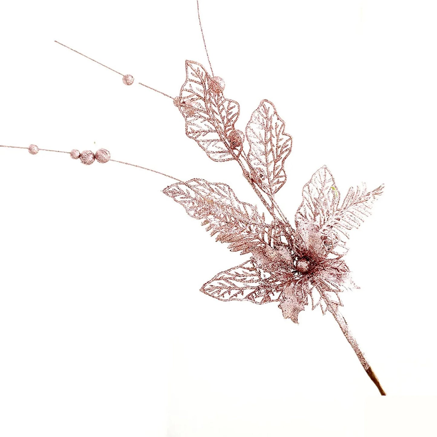 Christmas Tree Decoration Gold Lily Branch Home Decor Xmas Artificial Flower Leaves Berry Plug-In Glitter Fake Berries Branches Peaceful Pleasures Health and Wellness Rose Gold One Size
