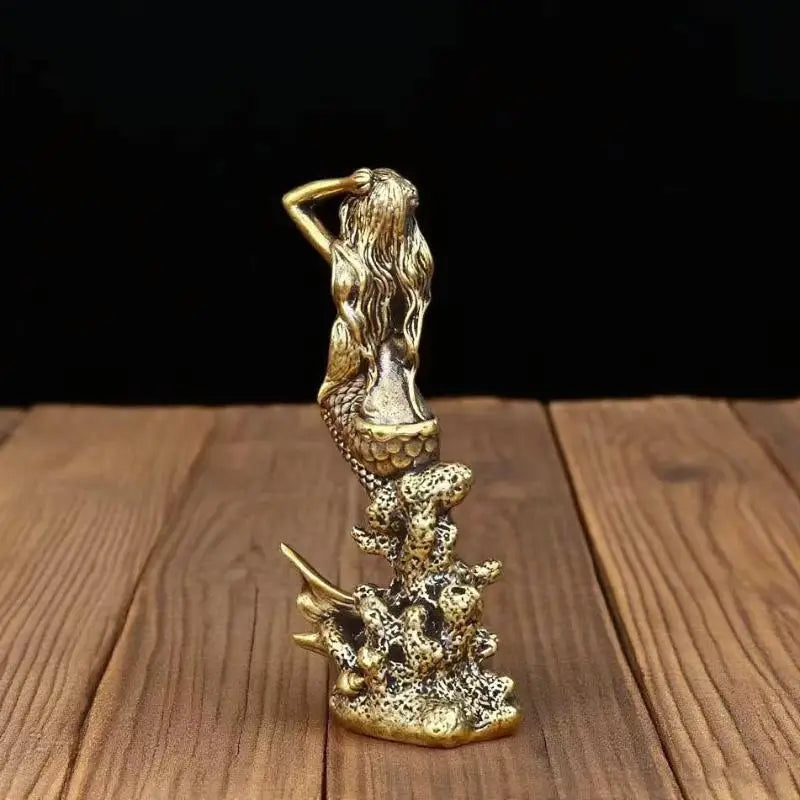 Mini Brass Mermaid Figurine, Fairy Tale Character, Princess Statue, Creative Home Decoration for Girls' Rooms Surprise Gift Peaceful Pleasures Health and Wellness