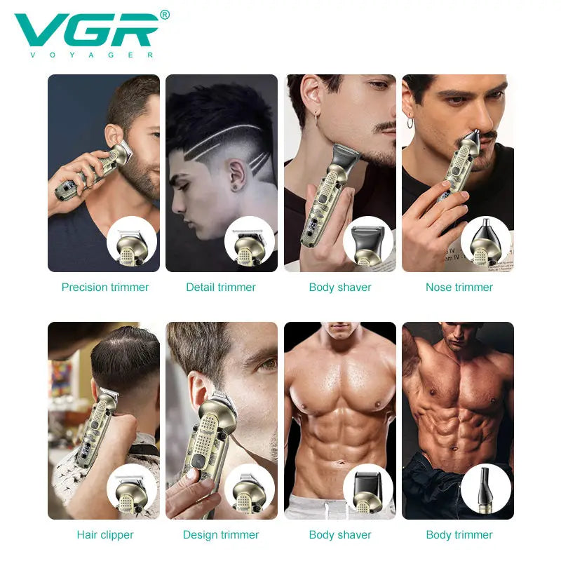 VGR 8-in-1 metal hair clipper multifunctional intelligent LED digital hair trimmer men's nose hair and armpit hair shaver V-103 Peaceful Pleasures Health and Wellness