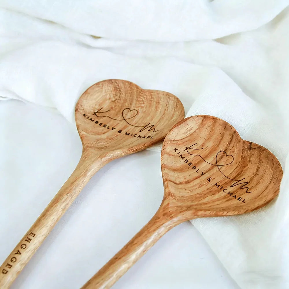Personalized Heart Wooden Spoon | Wedding & Bridal Shower Favor Personalized Wedding Favor Peaceful Pleasures Health and Wellness