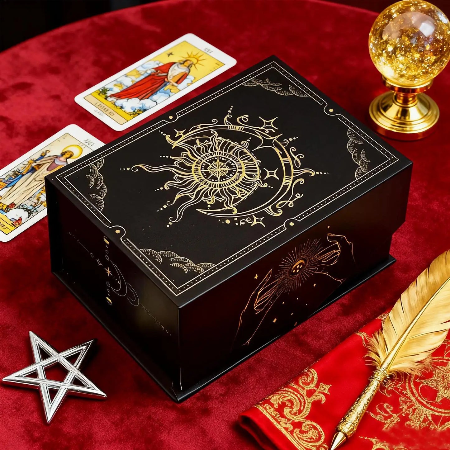 Magnetic Lid Tarot Card Box, Portable Lightweight Storage Organizer for Oracle/Playing Cards, Jewelry Keepsakes, Home Display Peaceful Pleasures Health and Wellness