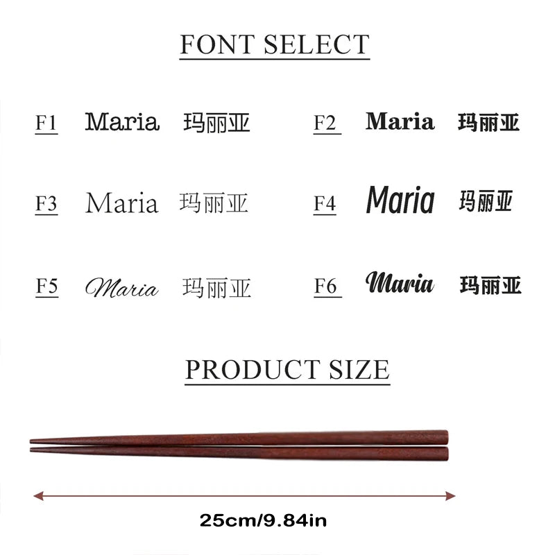 Personalized Walnut Wood Chopsticks | Custom Wedding Gift 5 Pairs