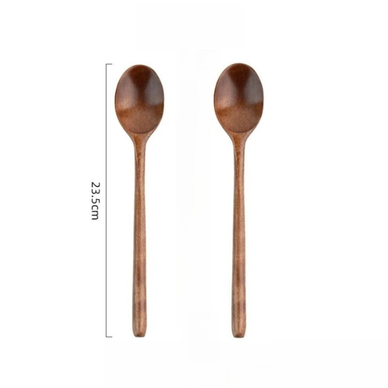 1/2/5pcs Wooden Long handle Spoon Kitchen Natural exquisite Wooden soup spoon Tableware Cooking Honey Coffee Spoon Mixing Spoon Peaceful Pleasures Health and Wellness 2pcs Dark