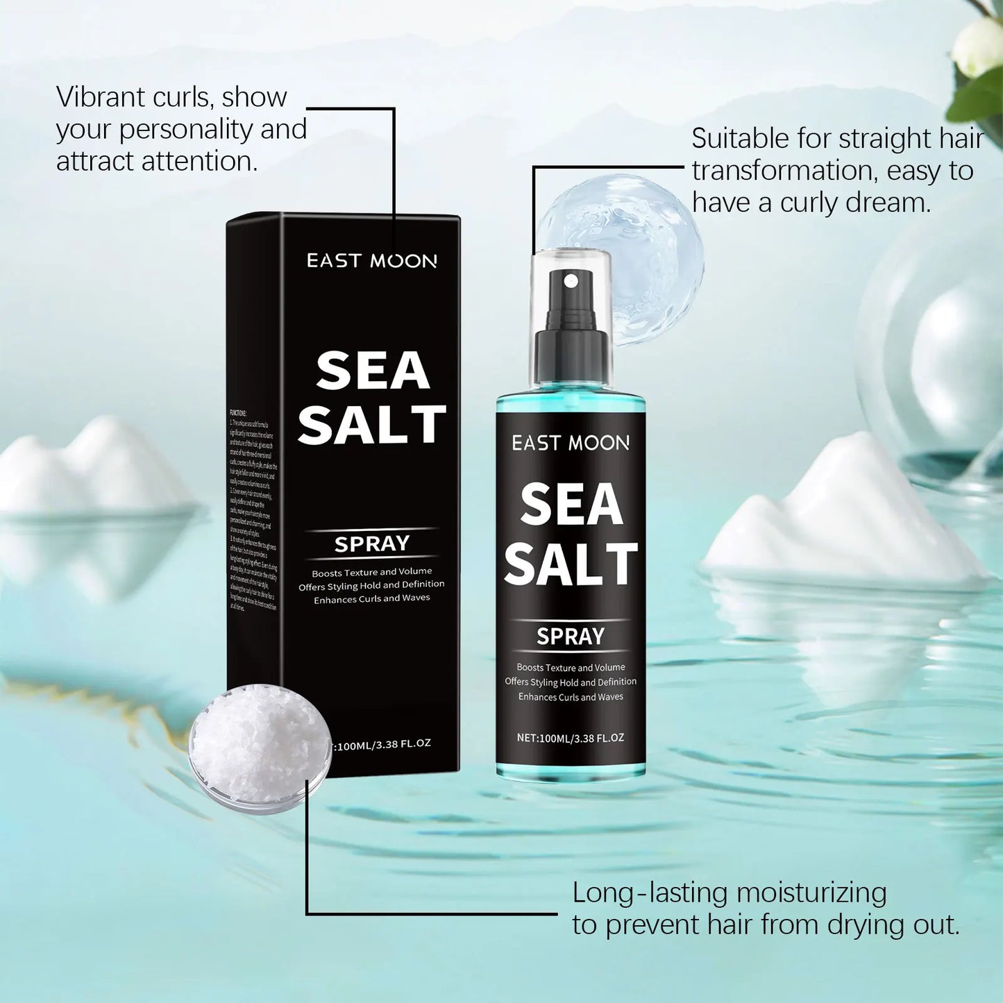 East Moon Sea Salt Hair Spray – Strong Hold Curl Enhancer 100ml