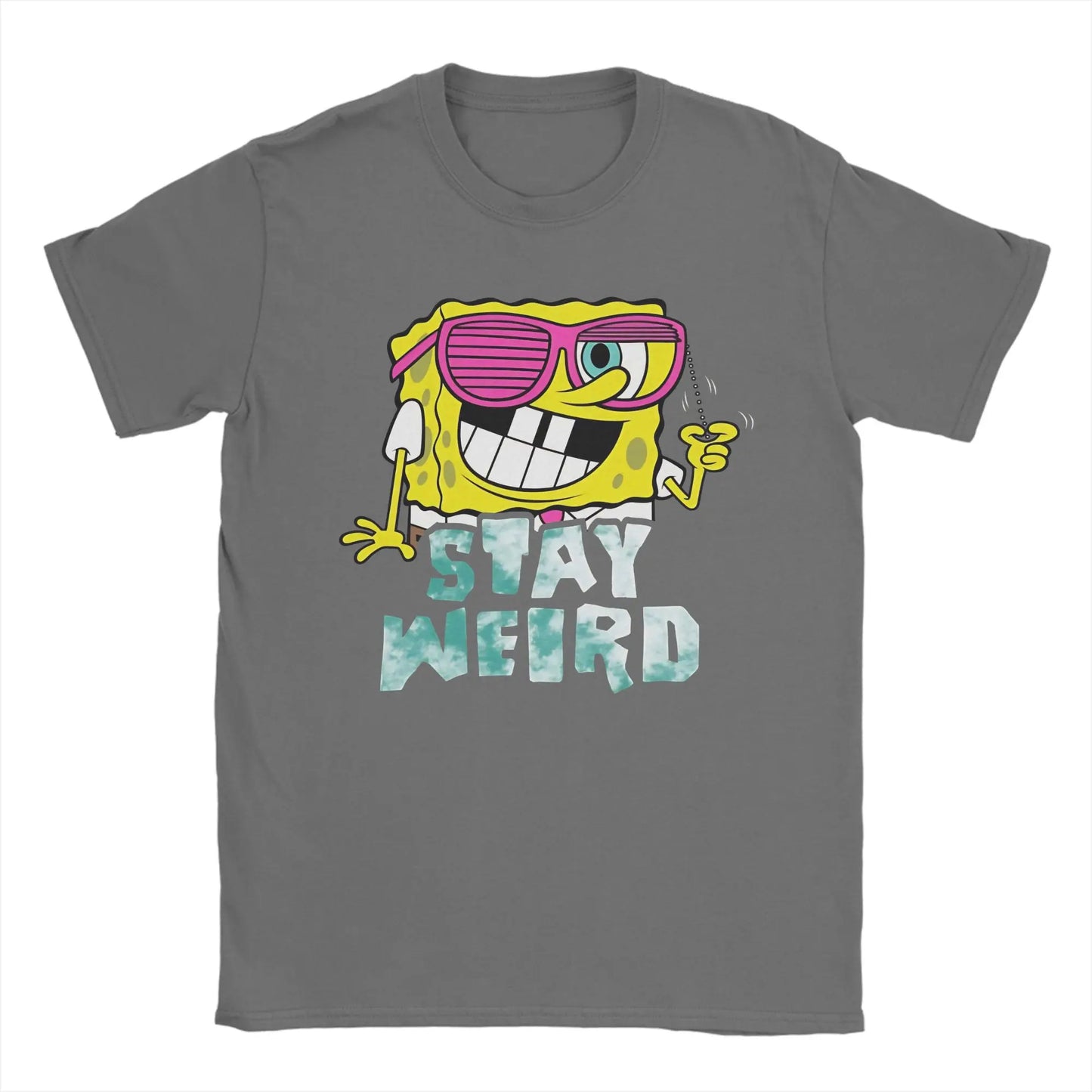 S-Spongebobs T Shirt Summer Stay Weird Pure Cotton T Shirts For Men Popular Casual Tshirt Short Sleeve Awesome Top Tees Peaceful Pleasures Health and Wellness Dark Grey S