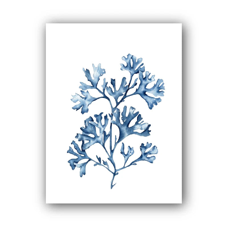 Blue Coral Watercolor Canvas Wall Art | Coastal Seaweed Print Canvas Wall Art Peaceful Pleasures Health and Wellness