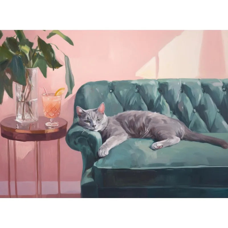 Vintage Trendy Cute Black Cat with Disco Ball&Tropical Drink Cocktail Poster Canvas Painting Wall Art Pictures Home Decor Gift Peaceful Pleasures Health and Wellness 9 20x30cm Unframed