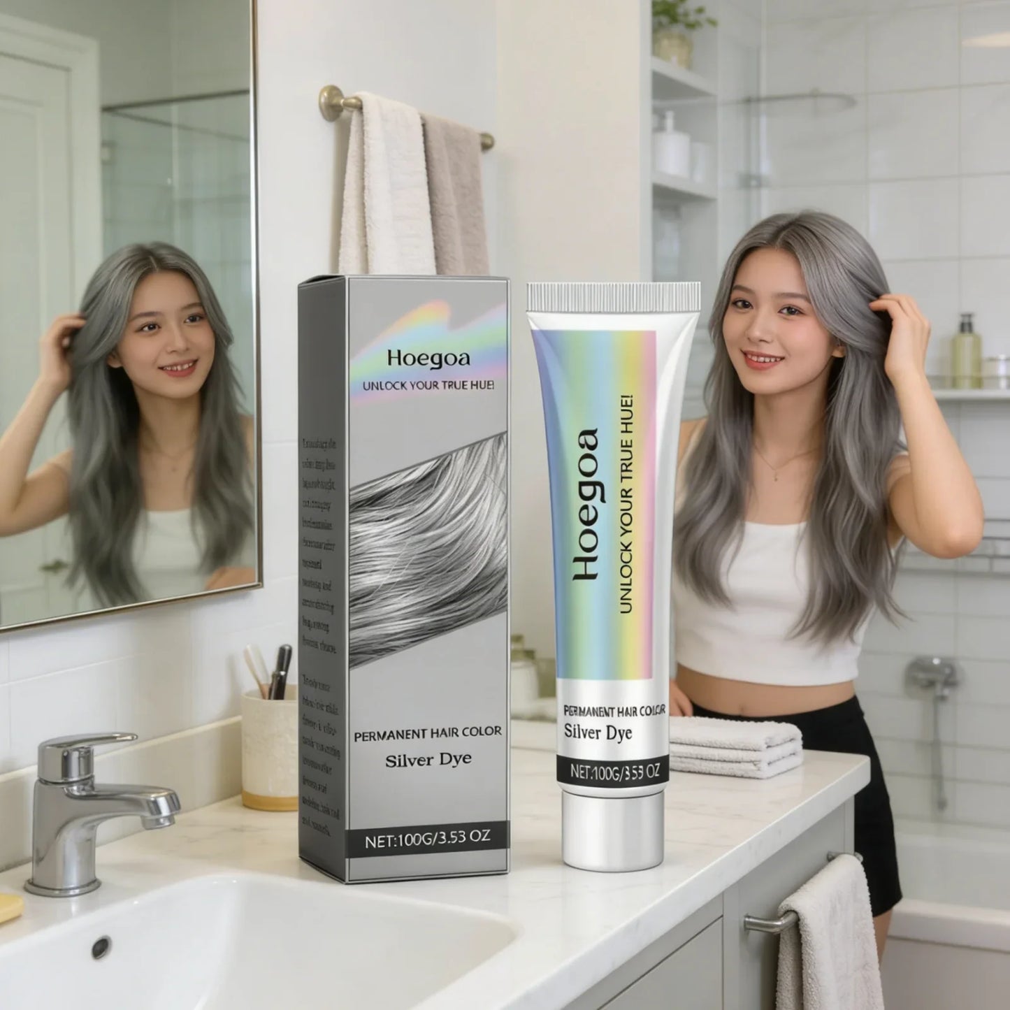Hoegoa Silver Hair Dye Cream – Nourishing Long-Lasting Color 100g