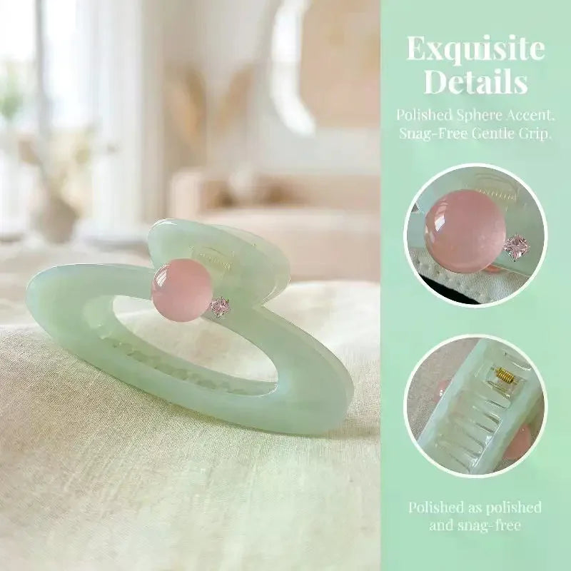 Oval Hollow Hair Claw Clip Pink Planet Bead | 1–2 Pcs Set