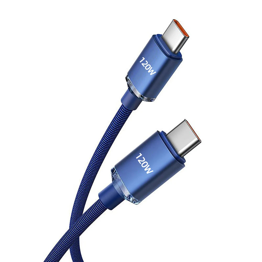 120W PD Type C Cable 0.25M/1M/1.5M/2M Quick Charge Cord USB C Phone Data Cable Fast Charging For iPhone 17 Xiaomi Samsung Huawei Peaceful Pleasures Health and Wellness Blue 1m