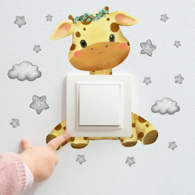 Cartoon Giraffe Panda Elephant Switch Stickers Kids Baby Bedroom Decor Home Decor Wallpaper Kids Wall Decal Room Decor Stickers Peaceful Pleasures Health and Wellness