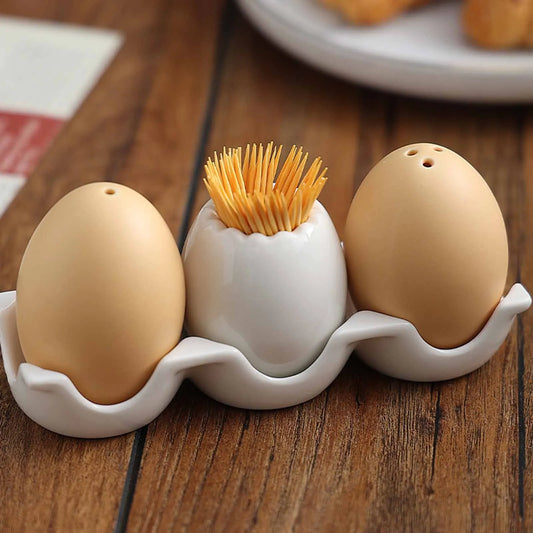 Egg-Shaped Ceramic Spice Bottle Set with Tray & Toothpick Box Ceramic Spice Set Peaceful Pleasures Health and Wellness