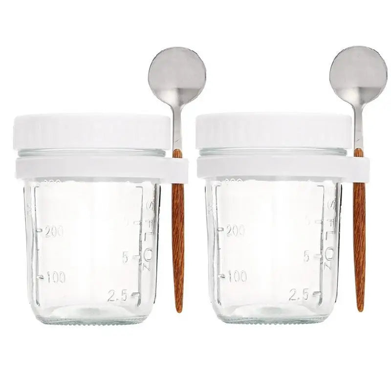 350ml Glass Overnight Oats Jar with Lid & Spoon | 1 or 2 Pack Glass Food Storage Jar Peaceful Pleasures Health and Wellness 2PCS White