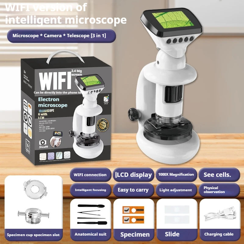Children's Microscope Multifunctional Intelligent Wifi Electronic Microscope with Display Screen for Student Education Peaceful Pleasures Health and Wellness 3166