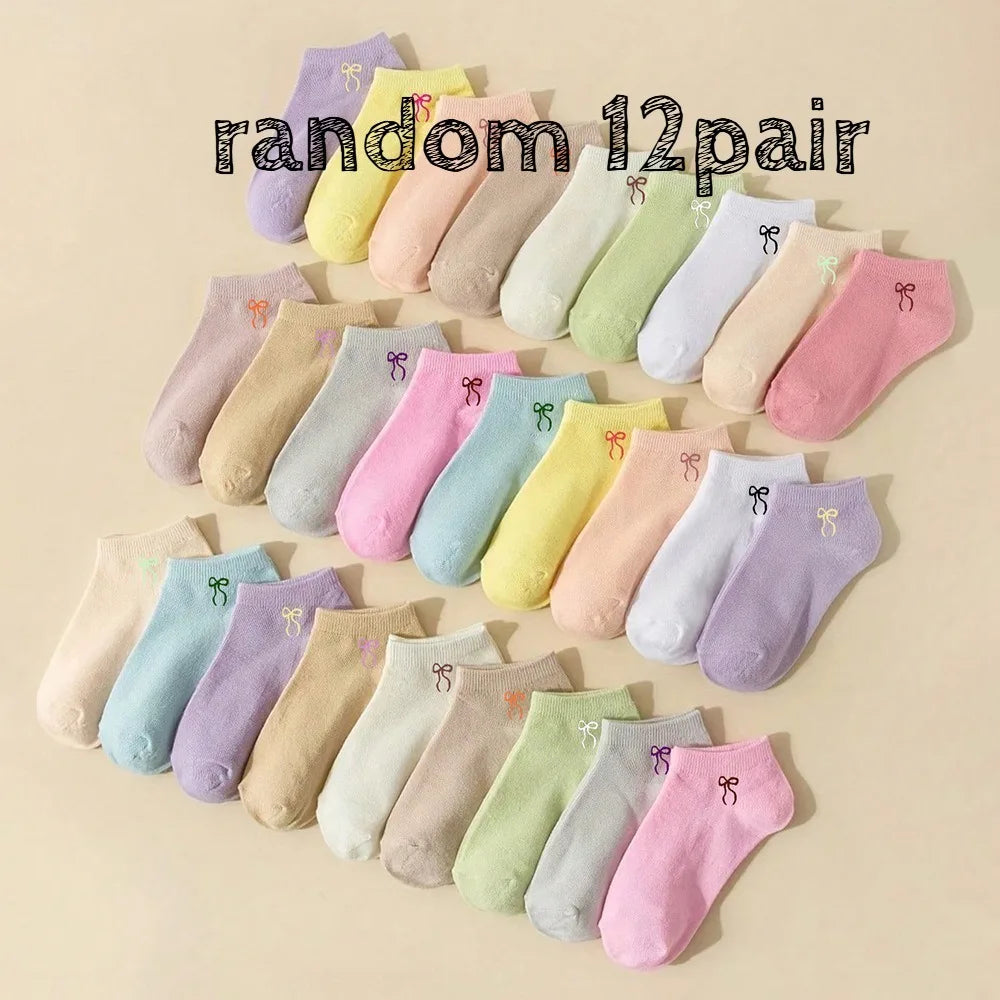 Korean Bowknot Ankle Socks – Candy Color Cute Women's Socks