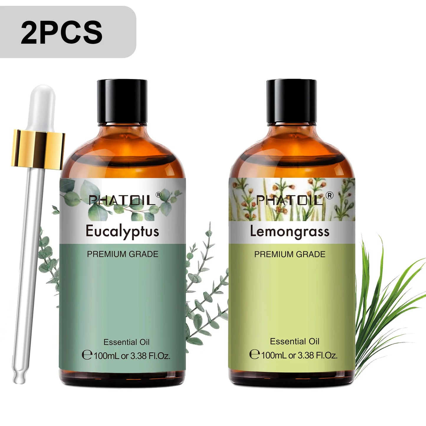 PHATOIL 2pcs/1pcs Lavender Aromatherapy Essential Oil For Diffuser,Candle Making-100ml Eucalyptus Jasmine Vanilla Cinnamon Oils Peaceful Pleasures Health and Wellness EucalyptusLemongrass 100ml