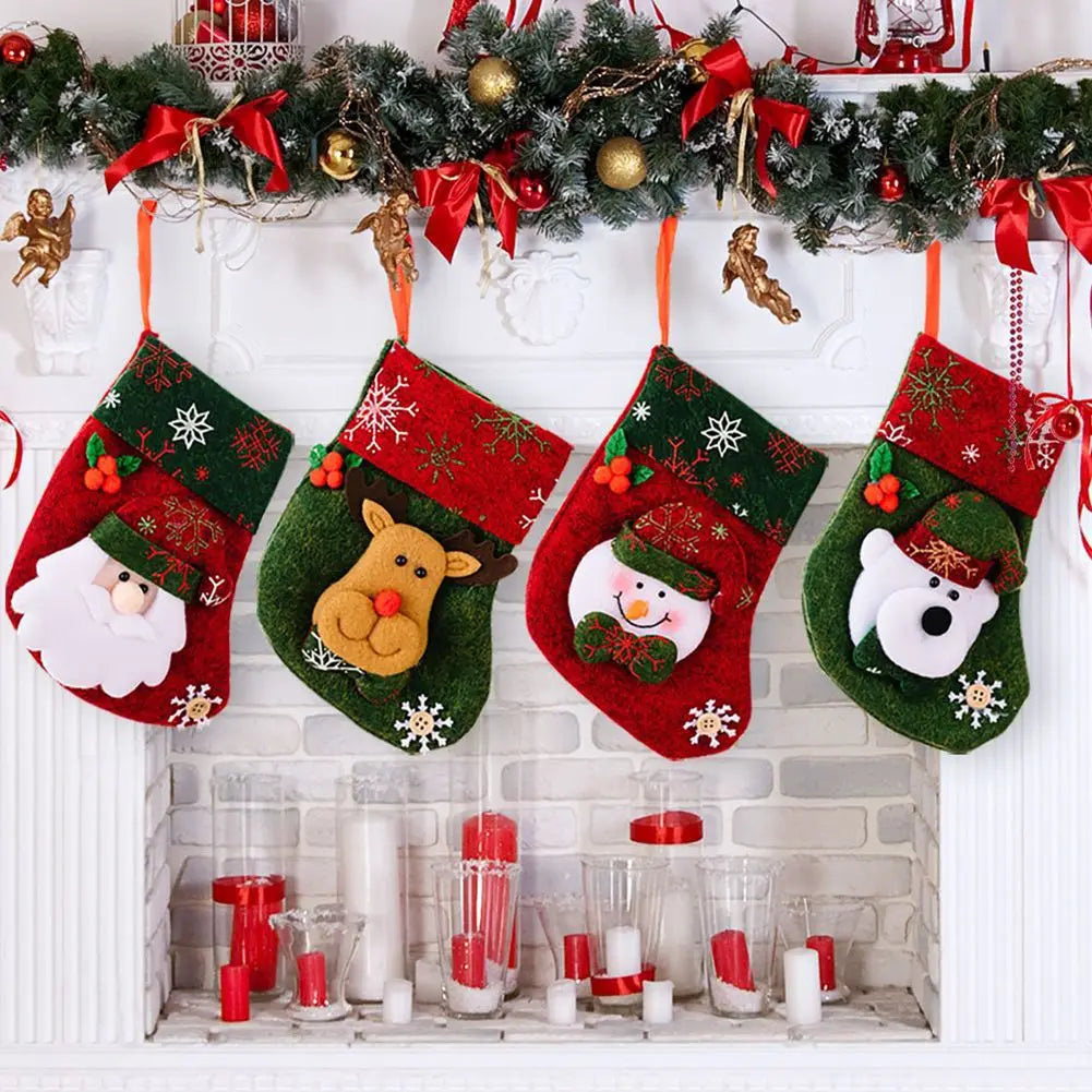 Mini Christmas Stocking Ornaments – Santa, Snowman, Elk & Bear