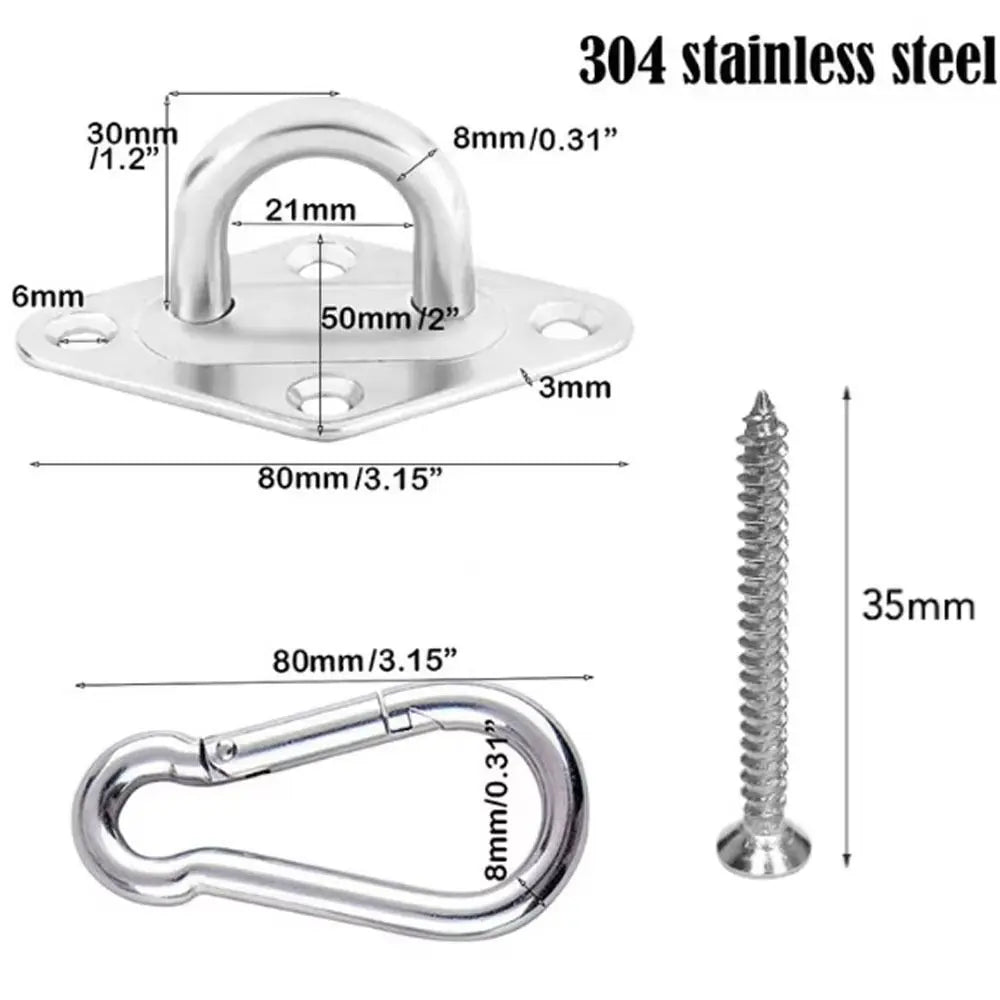 2 Set M8 Stainless Steel Hammock Hook Rhombic Base Plate Stainless Steel Suspension Ceiling Hook Silver Heavy Duty Wall Mount Peaceful Pleasures Health and Wellness