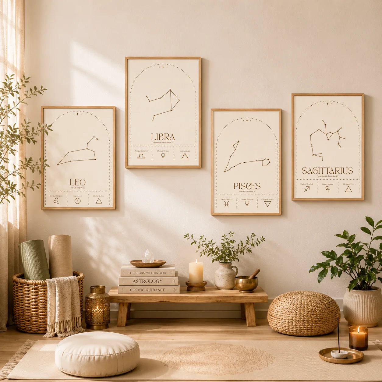 Zodiac Minimalist Line Canvas Print | Nordic Astrology Wall Art Zodiac Canvas Print Peaceful Pleasures Health and Wellness