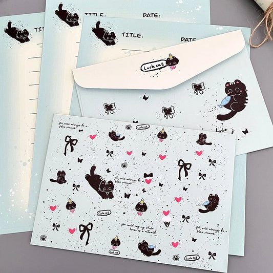 Splashing Ink Love Cat Envelope Letter Paper Beauty Cute Writing Peaceful Pleasures Health and Wellness SKY BLUE