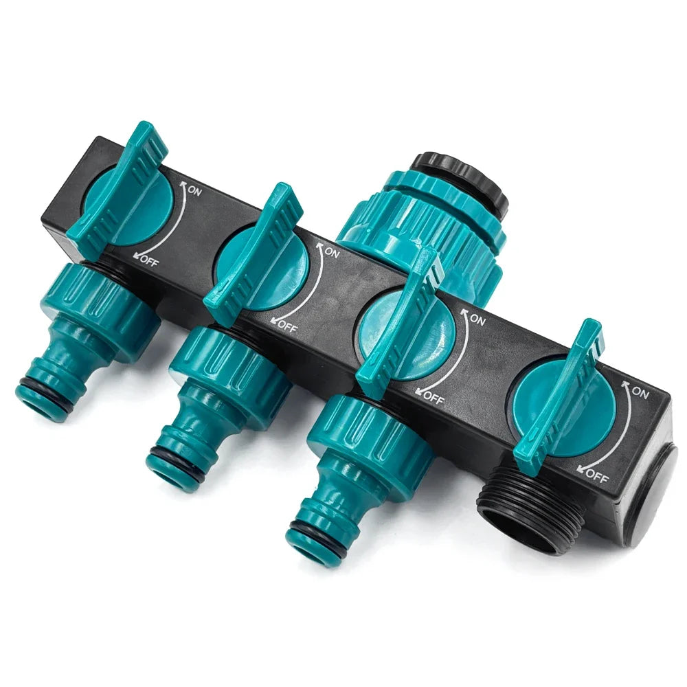4-Way Water Splitters 1" to 3/4" to 1/2" Thread European Standard Thread Garden Irrigation Watering Connector Fittings Valve Peaceful Pleasures Health and Wellness