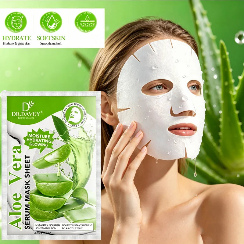DR.DAVEY Aloe Vera Sheet Mask – Hydrating, 10 Pack