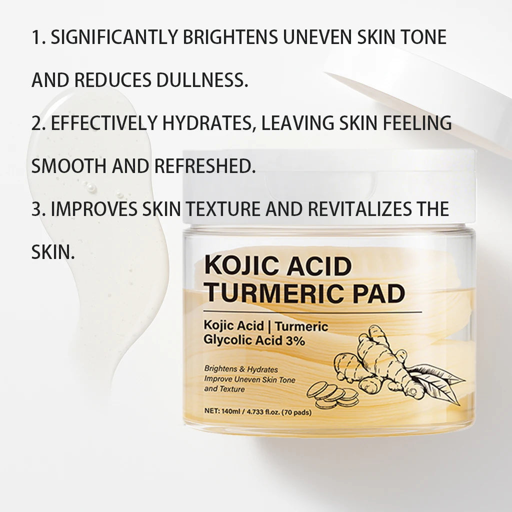 Kojic Acid Turmeric Clarifying Toner Pad & Use After Spot Care, Soothing & Moisturizing with Turmeric, Niacinamide,70 Pads Peaceful Pleasures Health and Wellness