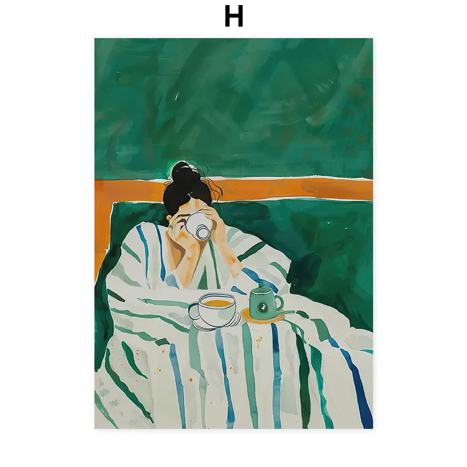 Woman & Cat Abstract Canvas Wall Art Print | Home Décor