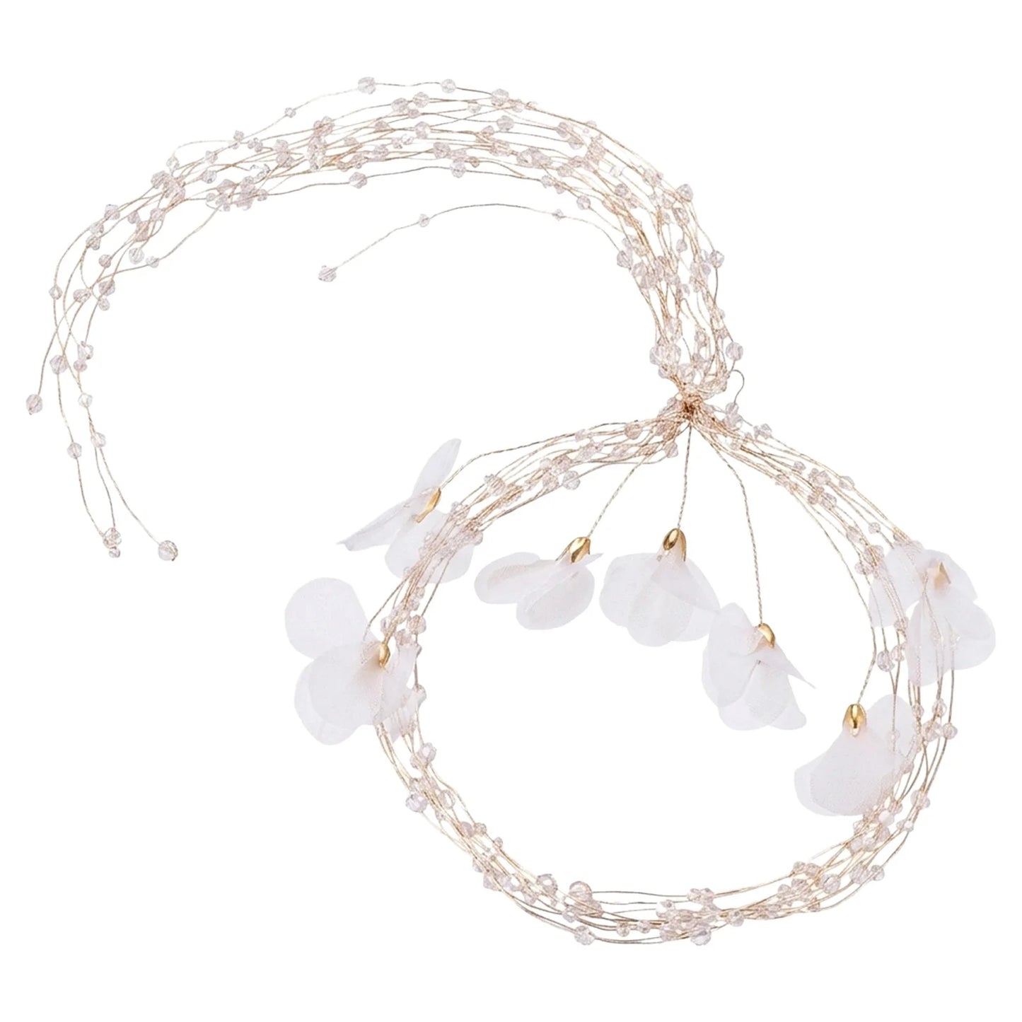 Multi Layer Pearl Headband With 40cm Fringe For Wedding Bridal Accessories Peaceful Pleasures Health and Wellness Gold crystal flower