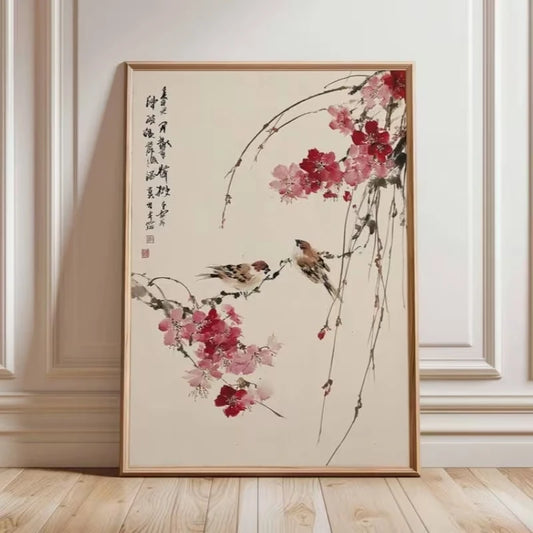 Chinese Cherry Blossom & Bird Canvas Wall Art Print Canvas Wall Art Peaceful Pleasures Health and Wellness G4223 21x30cm Unframed