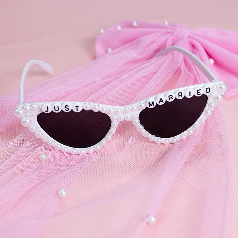 Pearl Just Married Sunglasses – Bride Bachelorette Party Gift Novelty Sunglasses Peaceful Pleasures Health and Wellness