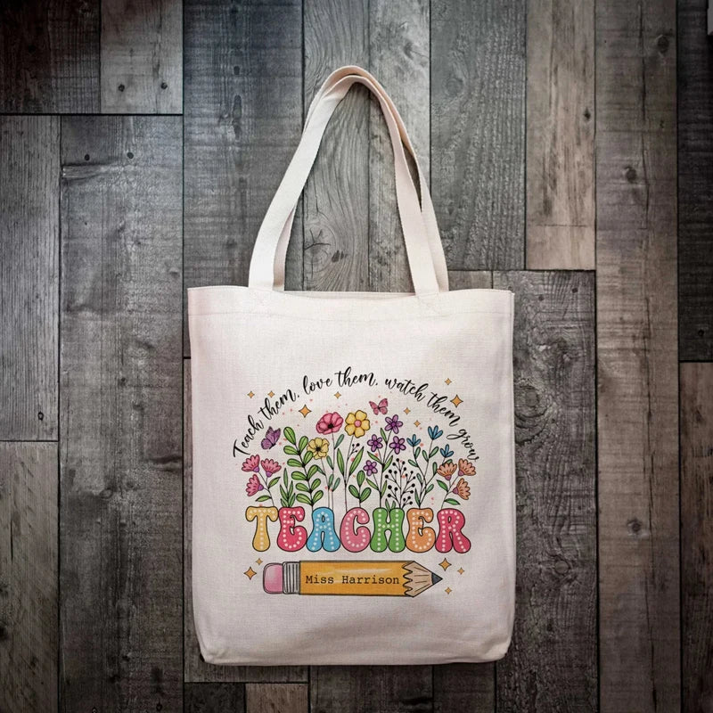 Personalized Teacher Canvas Tote Bag | Custom Name Gift