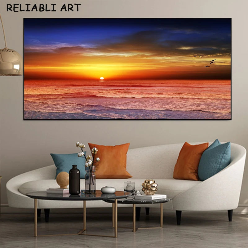 Modern Large Size Landscape Poster Wall Art Canvas Painting Sunset Beach Picture For Living Room Bedroom Home Decor No Frame Peaceful Pleasures Health and Wellness