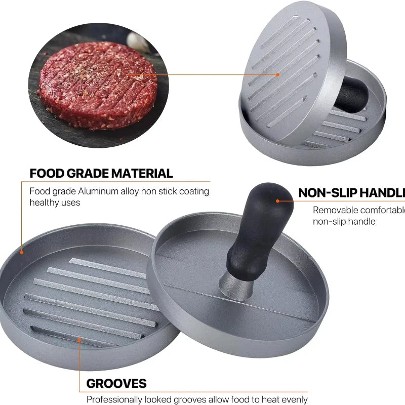 Burger Press Non-Stick Hamburger Patty Maker Aluminum Maker for Kitchen BBQ Grill Hamburger Press Cooking Tool Wax Paper Peaceful Pleasures Health and Wellness
