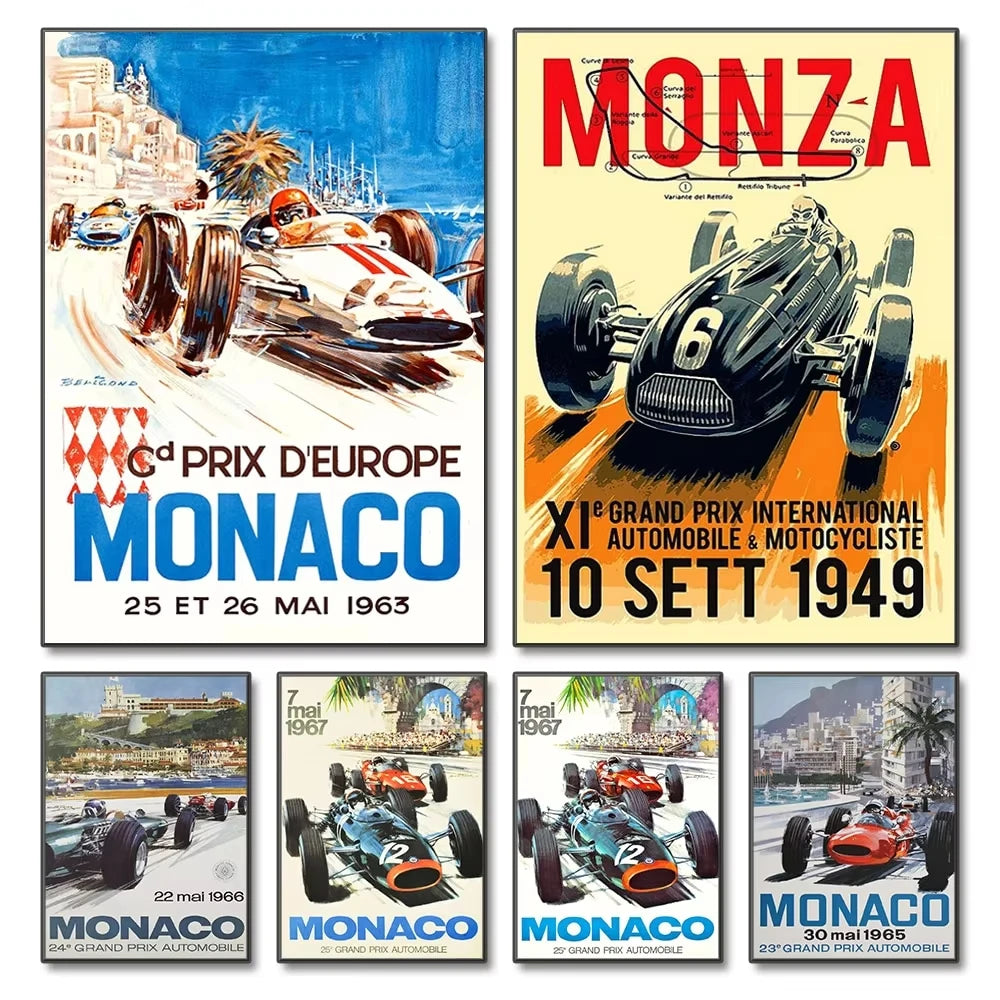 Monaco Grand Prix Vintage Racing Canvas Wall Art Print