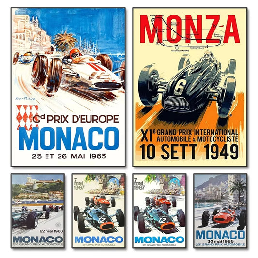Monaco Grand Prix Vintage Racing Canvas Wall Art Print Vintage Canvas Print Peaceful Pleasures Health and Wellness