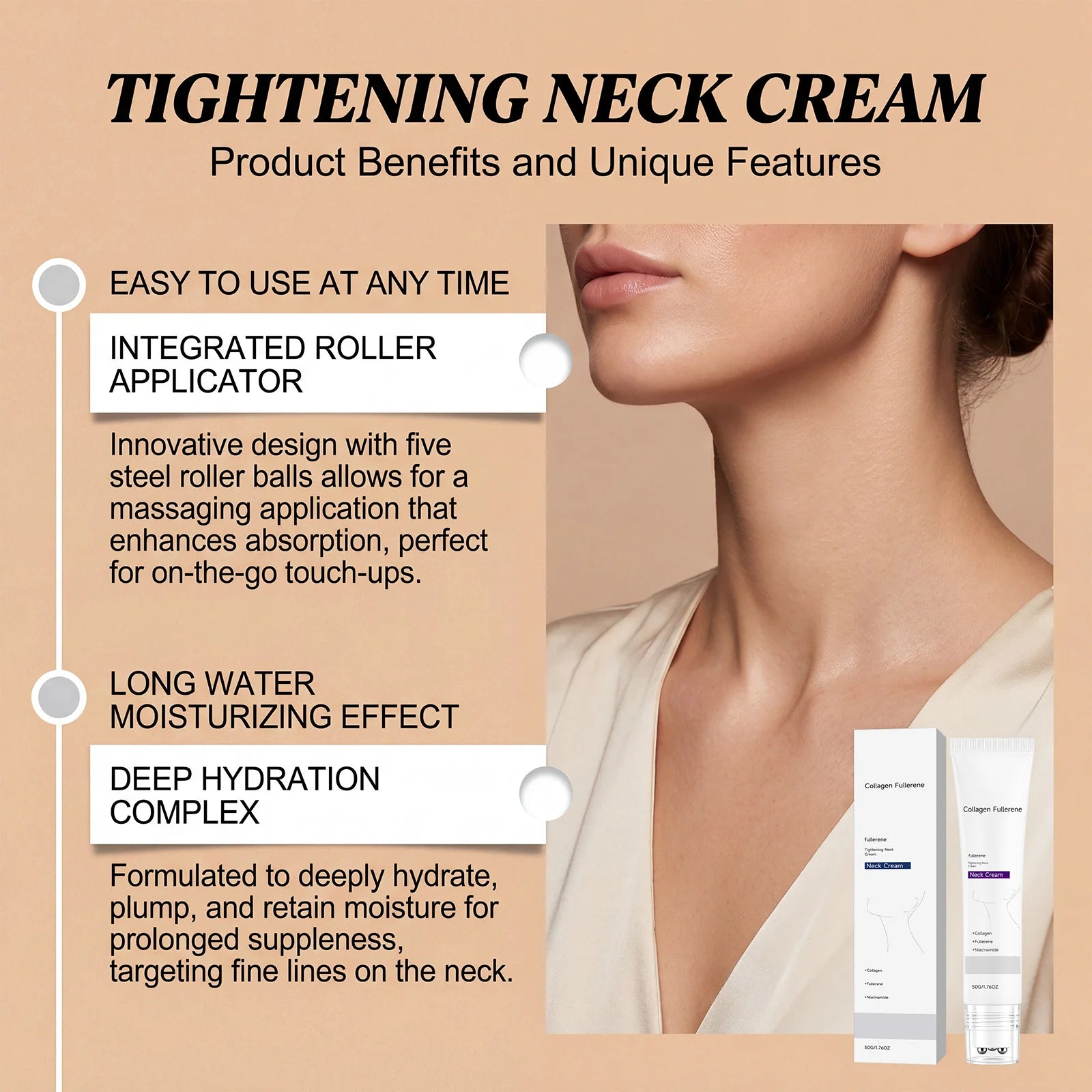 Collagen Neck Cream Reduce Neck Wrinkles Fine Lines Firming Lifting Neck Eliminate Double Chin Skincare Neck Lines Protein Cream Peaceful Pleasures Health and Wellness