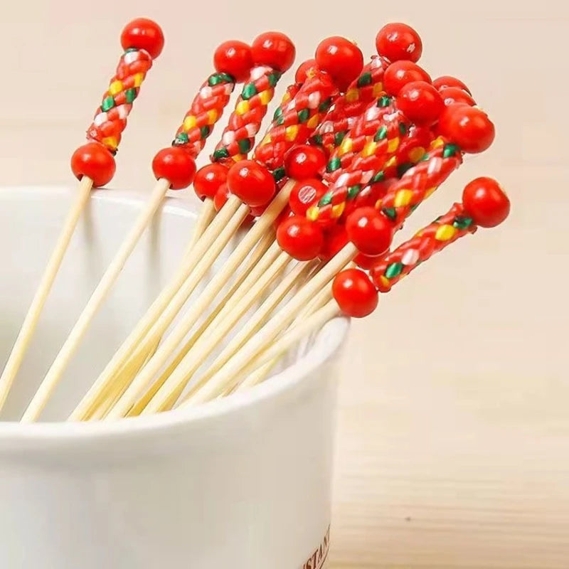 Party Banquet Celebration Festival Fruit Fork Disposable Bamboo Dessert Cake Fork Pastry Decoration Bamboo Sticks Cocktail Fork Peaceful Pleasures Health and Wellness