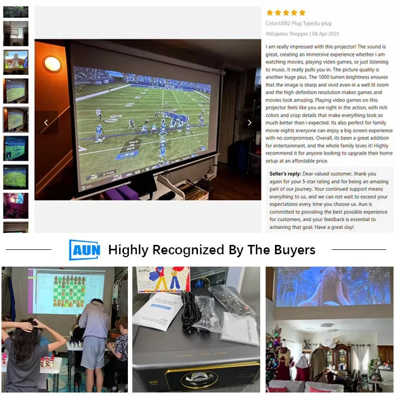 AUN U002 Smart Projector Full HD 1080P | Android TV, 4K, WiFi Peaceful Pleasures Health and Wellness