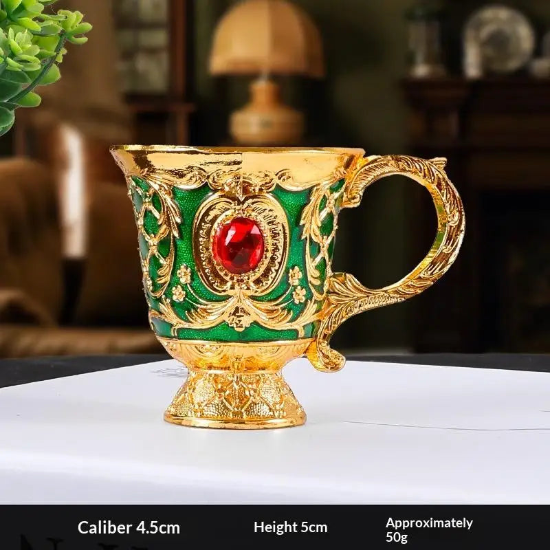 Vintage European Embossed Enamel Mini Goblet | Alloy Wine Cup