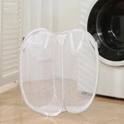Mesh Foldable Dirty Clothes Basket, Monochrome Minimalist Dirty Clothes Basket, Household Bathroom Laundry Basket Peaceful Pleasures Health and Wellness WHITE
