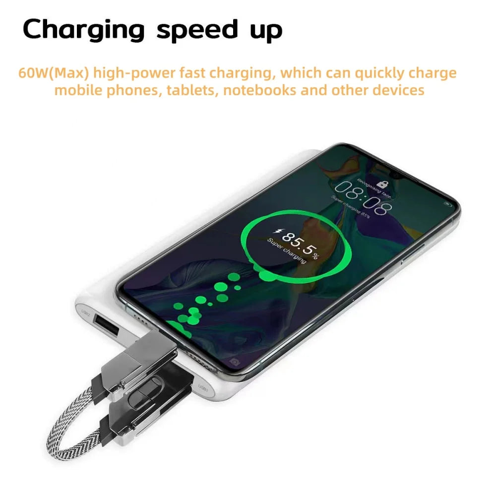 4-in-1 Keychain Charging Cable 60W USB-C | iPhone & Android