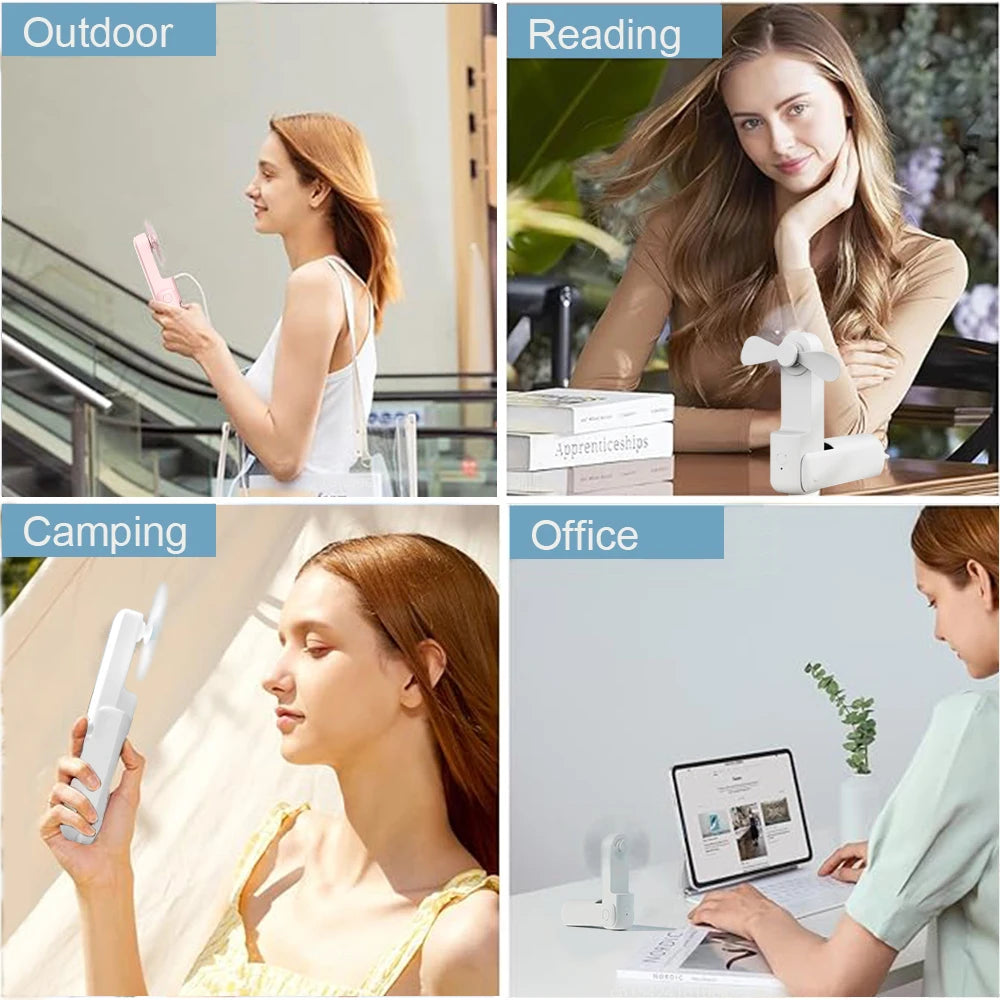 Portable Fan 2000mAh USB Rechargeable 3 Speed Mini Handheld Foldable Fan Hand Held Small Pocket Travel Fan with Handy Power Bank Peaceful Pleasures Health and Wellness