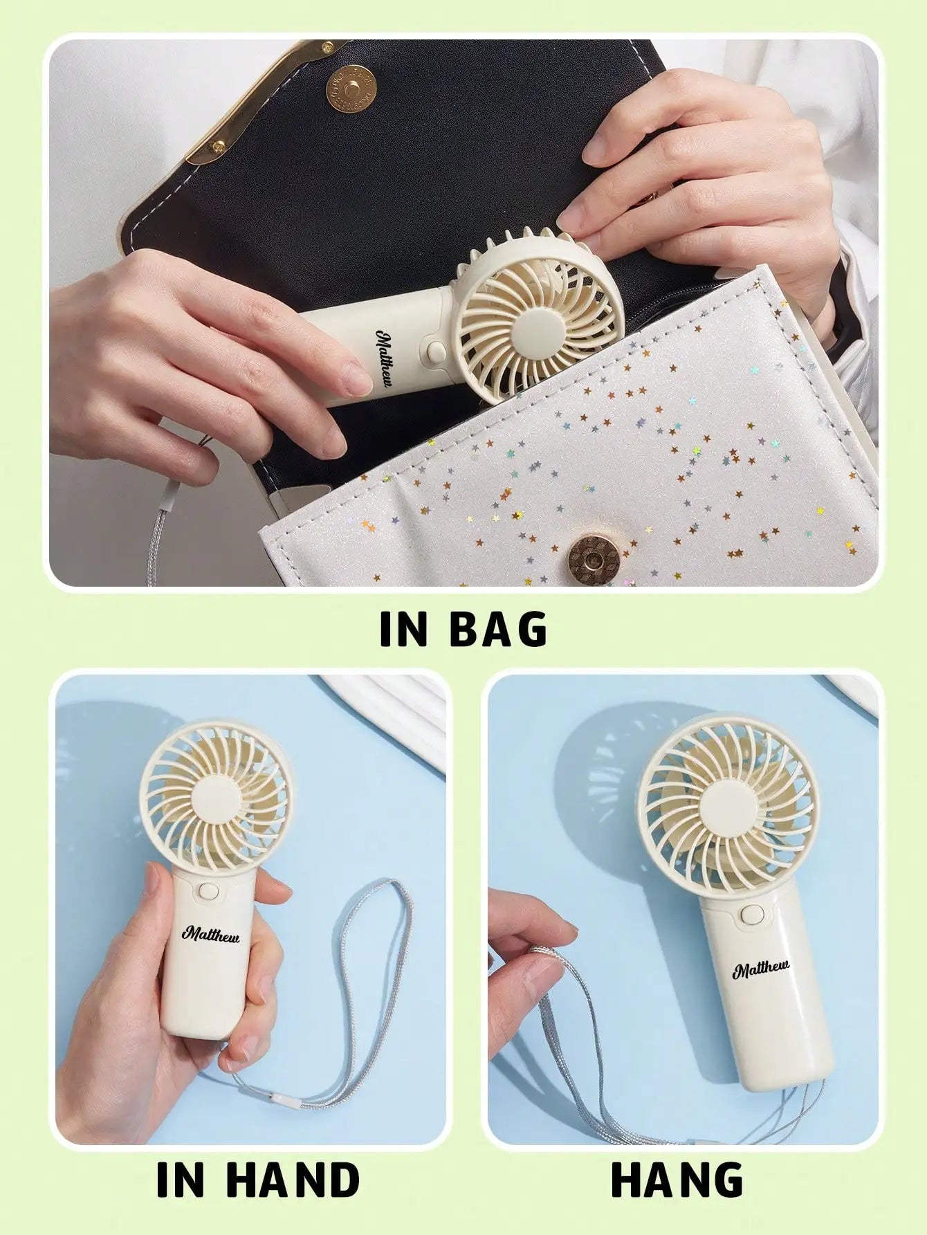 1pc Custom Mini Fan Summer Portable Fan Personalized Handheld Fan with Lanyard Gift for Mom Dad Him Her Birthday Valentine Peaceful Pleasures Health and Wellness